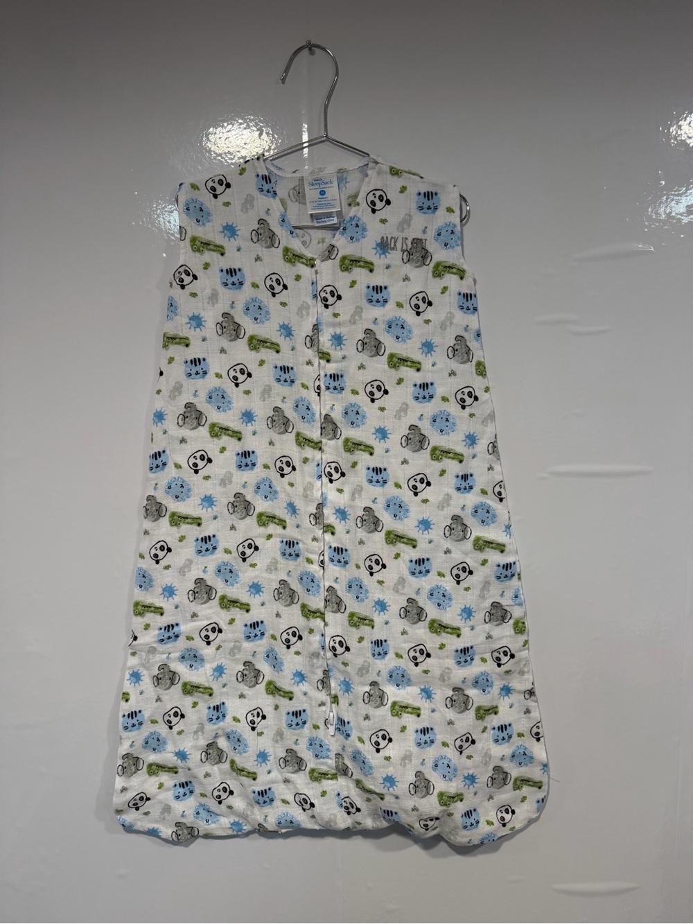 Halo lightweight white Kids Sleep Sack with Blue and Green Animal print